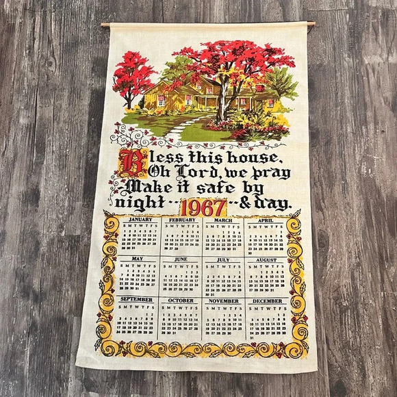 Other - Vintage 1967 Bless This House Calendar Linen Wall Hanging